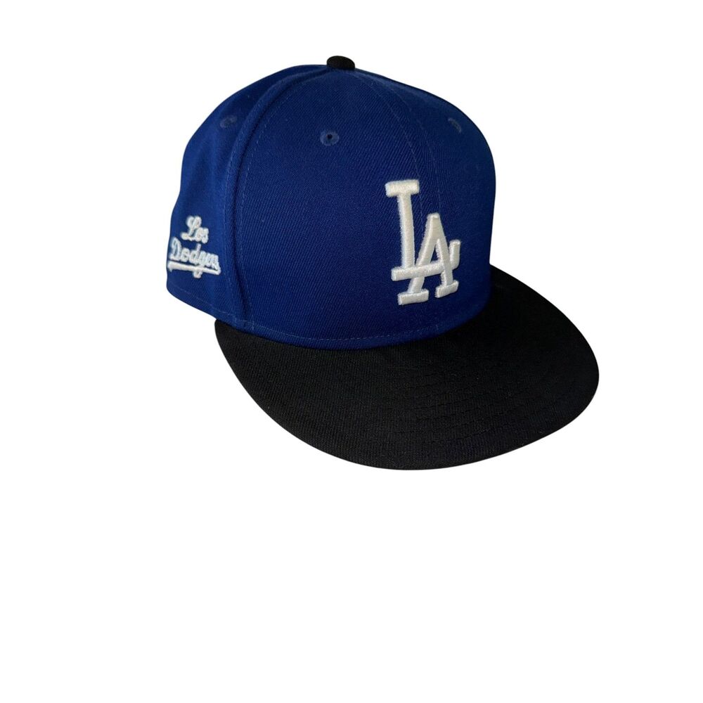 New Era LA Dodgers 59Fifty Fitted Hat 7 1/8 Blue Black MLB Field Flat Bill Cap